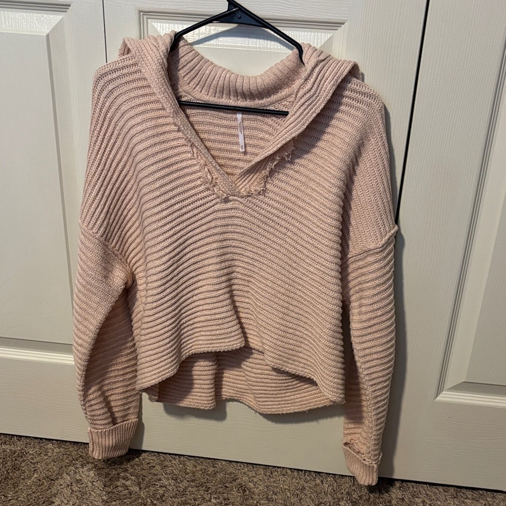 Free People Women's Cozy V-Neck Hooded Sweater - Soft Blush